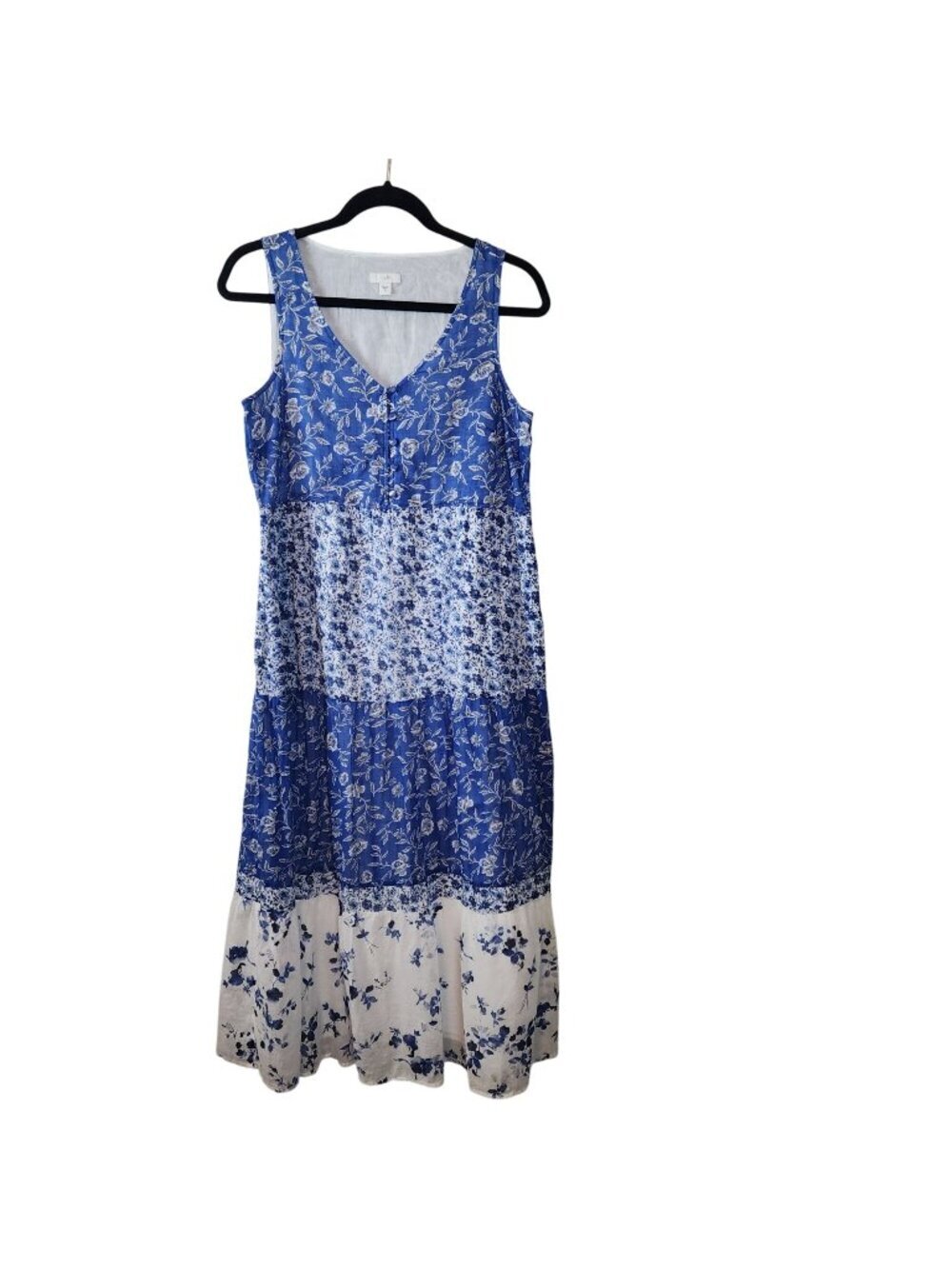 J.Jill floral print sleeveless maxi dress sz XS women Blue Pockets Summer Travel